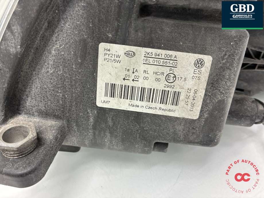 Frontlykt høyre halogen til VW Caddy 2010-2015 (Type III, Fase 2)  (2K5 941 006 A|)
