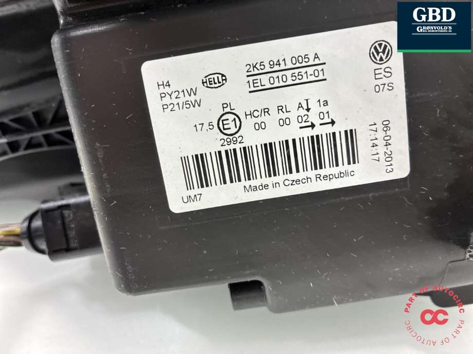 Frontlykt venstre halogen til VW Caddy 2010-2015 (Type III, Fase 2)  (2K5 941 005 A|)