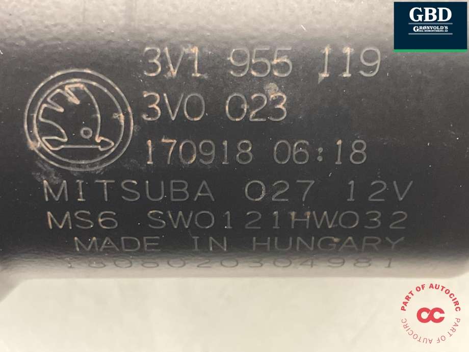 Viskermotor frontrute til Škoda Superb 2015-->> (Type III)  (MITSUBA|3V1 955 023 B|3V1 955 023 A|3V1 955 119)