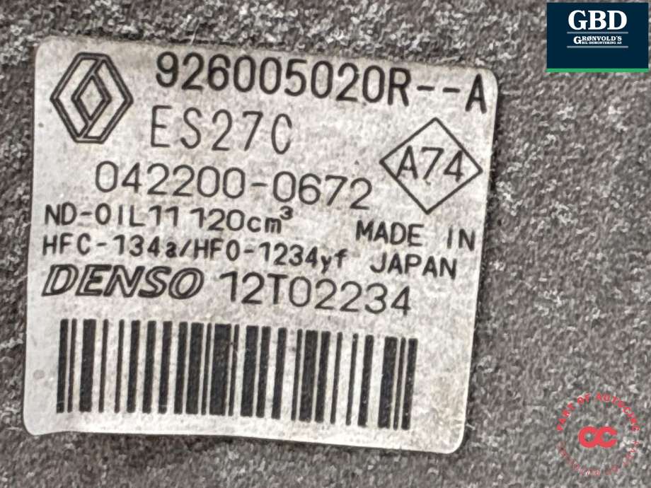 Aircondition kompressor elbil til Renault Zoe 2013-2019 (Fase 1)  (926008999R|926008525R|)