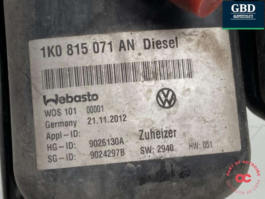 Dieselvarmer til VW Touran 2010-2015 (Type I, Fase 3)  (1K0 815 071 AH|)