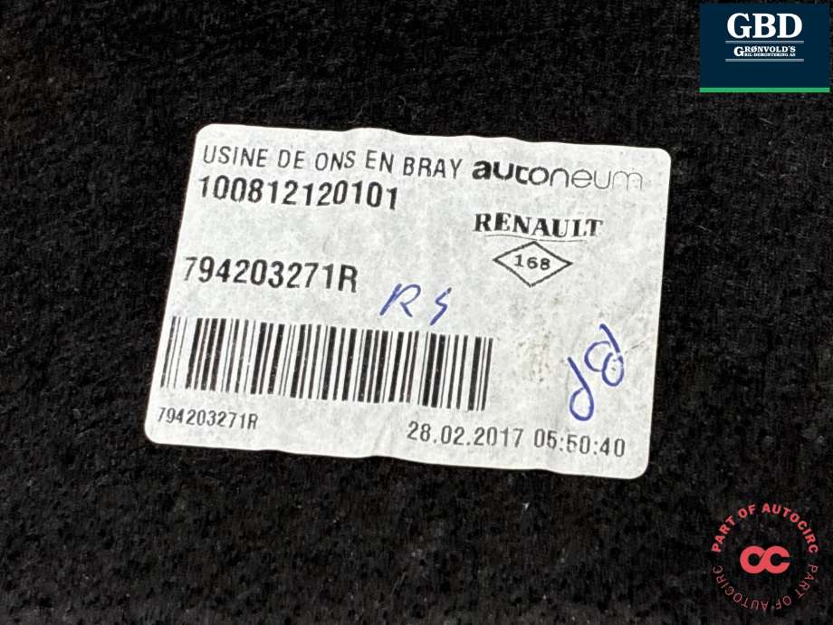 Hattehylle til Renault Zoe 2013-2019 (Fase 1)  (794203271R|)