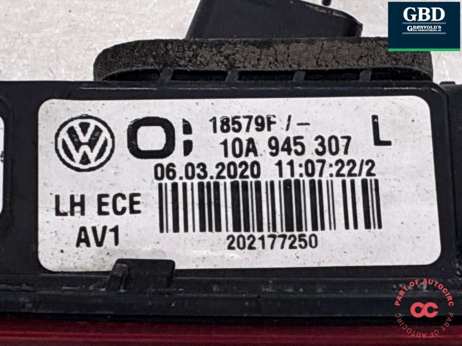 Baklykt venstre indre til VW ID.3 2020-->>  (10A 945 307 B|10A 945 307 A|)