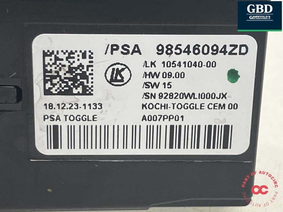 Girstang/girvelger automat til Peugeot e-3008 2023-->> (98 546 094 ZD|10541040-00|)