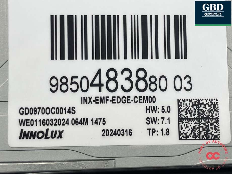Varmeapparat betjening til Peugeot e-3008 2023-->>  (INNOLUX|98 473 468 XU|985048388003|GD0970OC0014S)