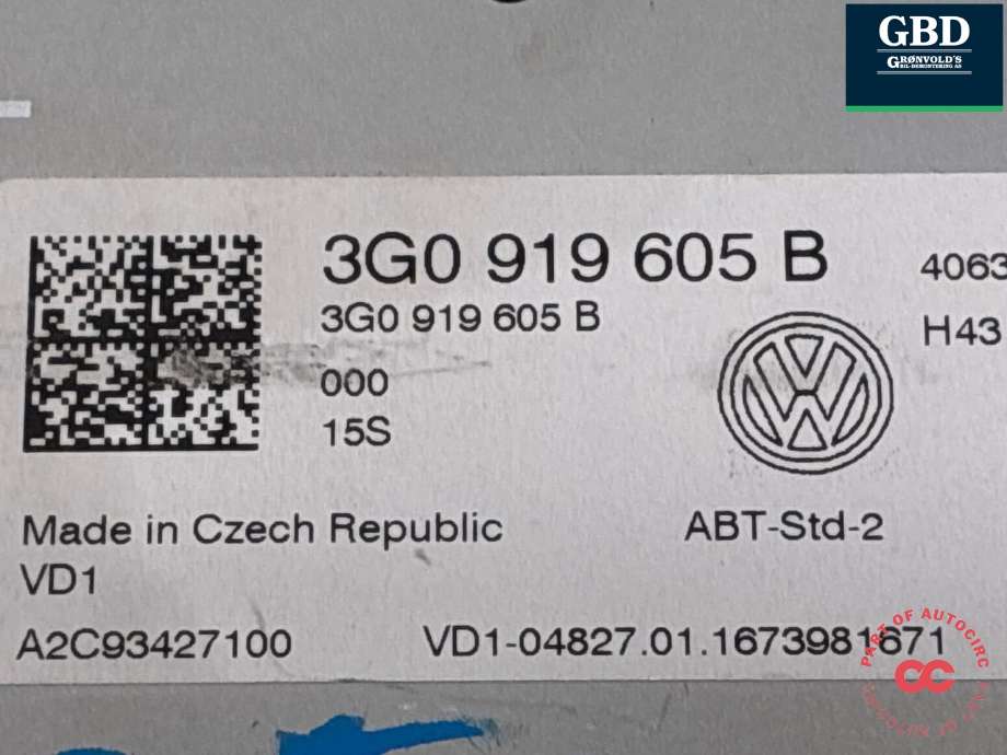 Bilstereo navigasjon skjerm til VW Golf VII 2012-2017 (Fase 1)  (3G0 919 605 B|3G0 919 605B|)