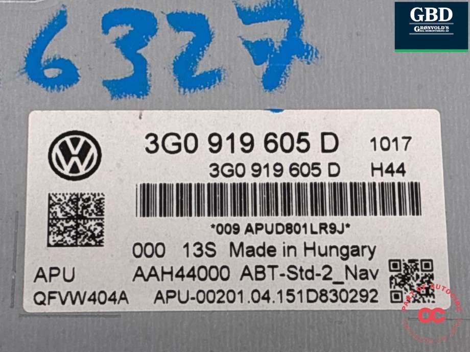 Bilstereo navigasjon skjerm til VW Passat 2015-2019 (Fase 1) (B8) (B8) (3G0 919 605 D|)