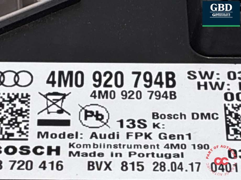 Instrumentpanel til Audi Q7 2015-->> (Type II)  (4M0 920 794 B|4M0 920 794 BX|)