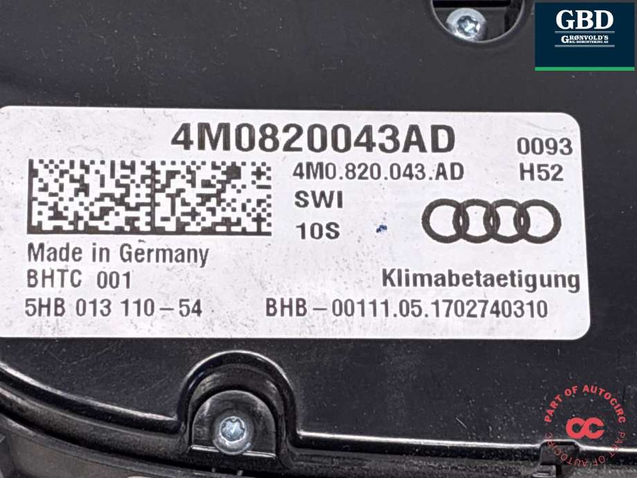 Varmeapparat betjening til Audi Q7 2015-->> (Type II)  (4M0 820 043 AD|4M0 820 043 AD SWI|)