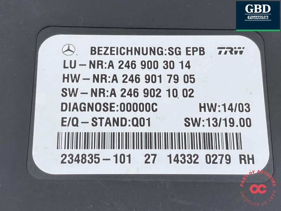 Styreenhet elektrisk parkbrems (EPB - Electric Parking Brake) til Mercedes GLA 2014-2020 (X156) (X156) (A 246 900 68 16|A 246 900 30 14|A 246 900 85 16)