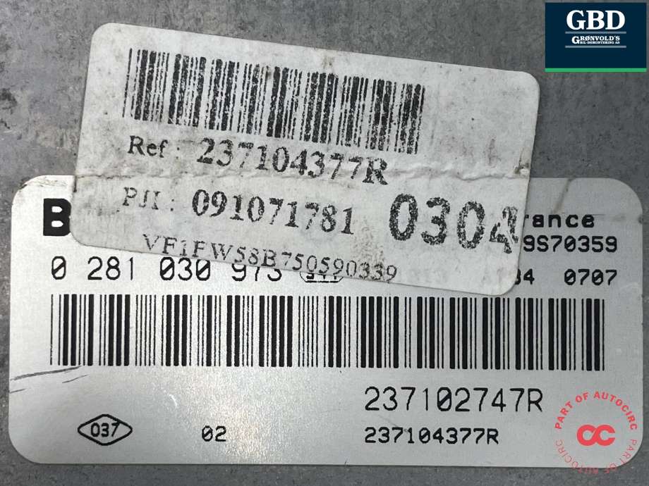 Styreenhet motor til Renault Kangoo 2008-2021 (Type II) (BOSCH|237103370R|237104377R|0 281 030 973)