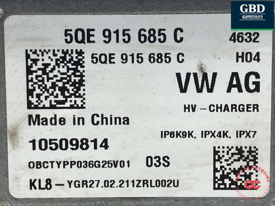 Batterilader (OBC - On Board Charger) til VW Golf VIII 2020-->>  (5QE 915 685 C|10509814|)