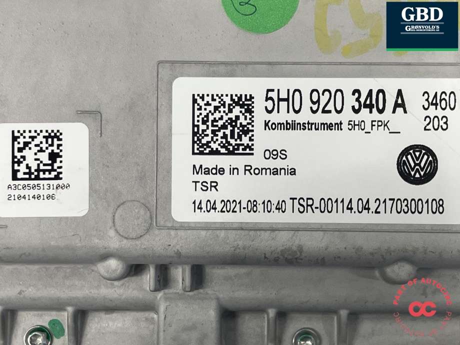 Instrumentpanel til VW Golf VIII 2020-->>  (5H0 920 340 A|A3C0505131000|)
