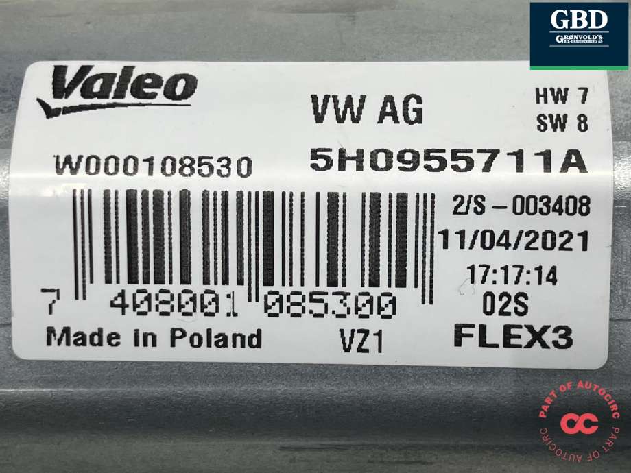 Viskermotor bakrute til VW Golf VIII 2020-->>  (VALEO|5H0 955 711 C|5H0 955 711 A|W000108530)