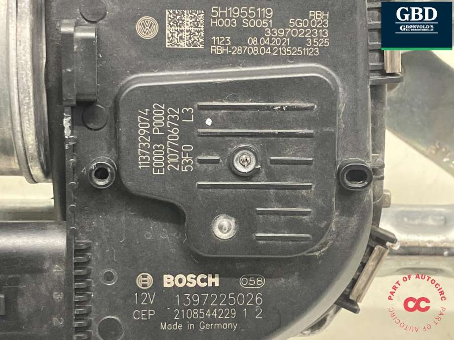 Viskermotor frontrute komplett m/overføring til VW Golf VIII 2020-->> (5H1 955 023 D|5H1 955 119|1 397 225 026| 3 397 022 313)