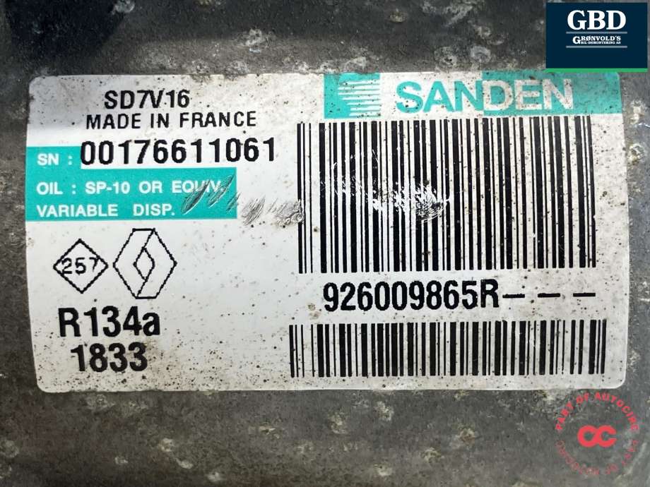 Aircondition kompressor til Nissan Qashqai 2010-2014 (Type I, Fase 2)  (SANDEN|2763000Q3J|926009865R|)