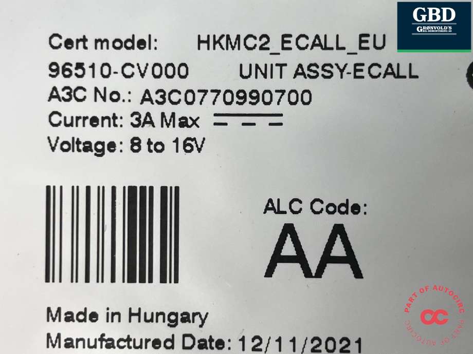 Styreenhet diverse til Kia EV6 2021-->> (CONTINENTAL|96510CV000|96510-CV000|A3C0770990700)