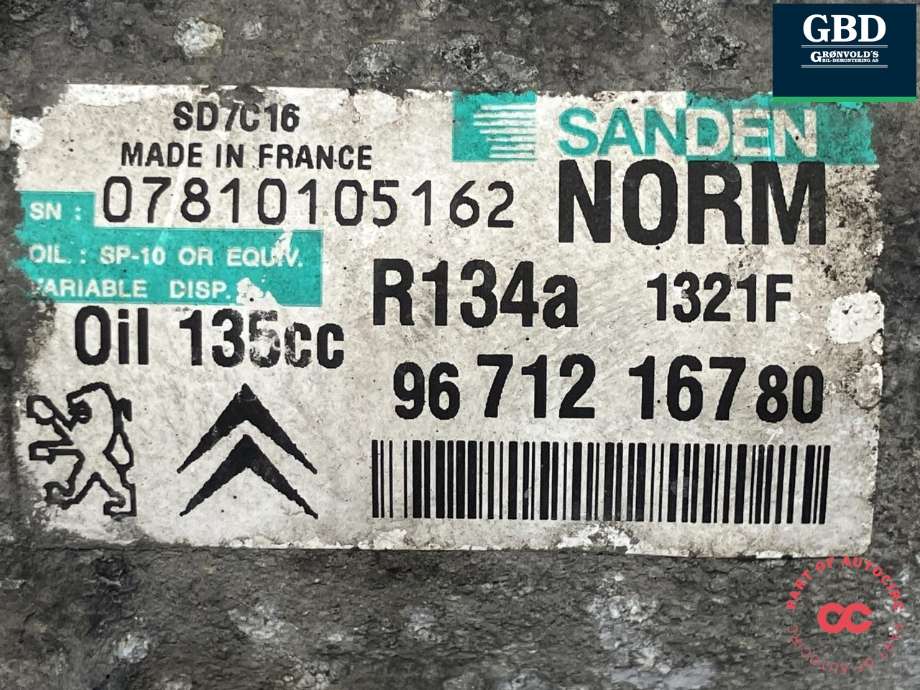 Aircondition kompressor til Peugeot 508 2011-2014 (Type I, Fase 1)  (SANDEN|98 228 268 80|96 712 167 80|)