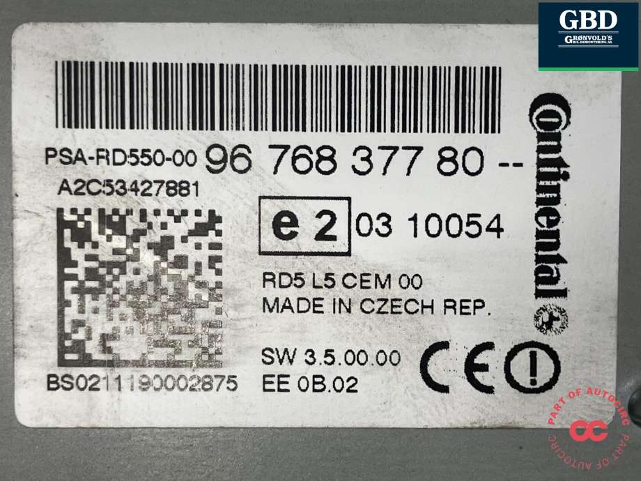 Bilstereo til Peugeot 508 2011-2014 (Type I, Fase 1) (CONTINENTAL|6604 07|96 768 377 80|A2C53427881)