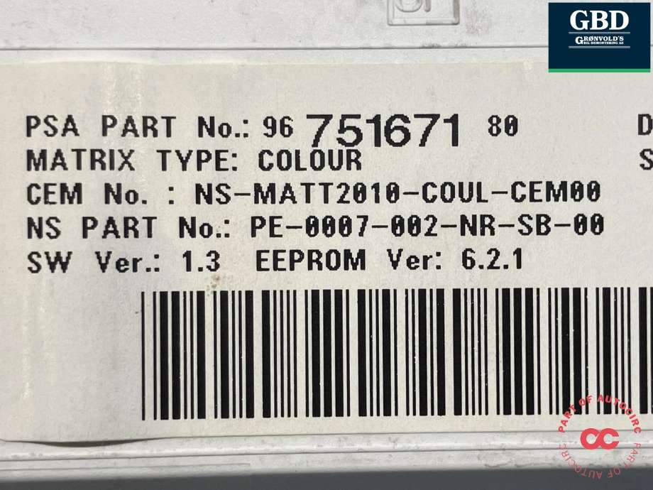 Instrumentpanel til Peugeot 508 2011-2014 (Type I, Fase 1)  (98 248 421 80|96 751 671 80|96 659 660 80)