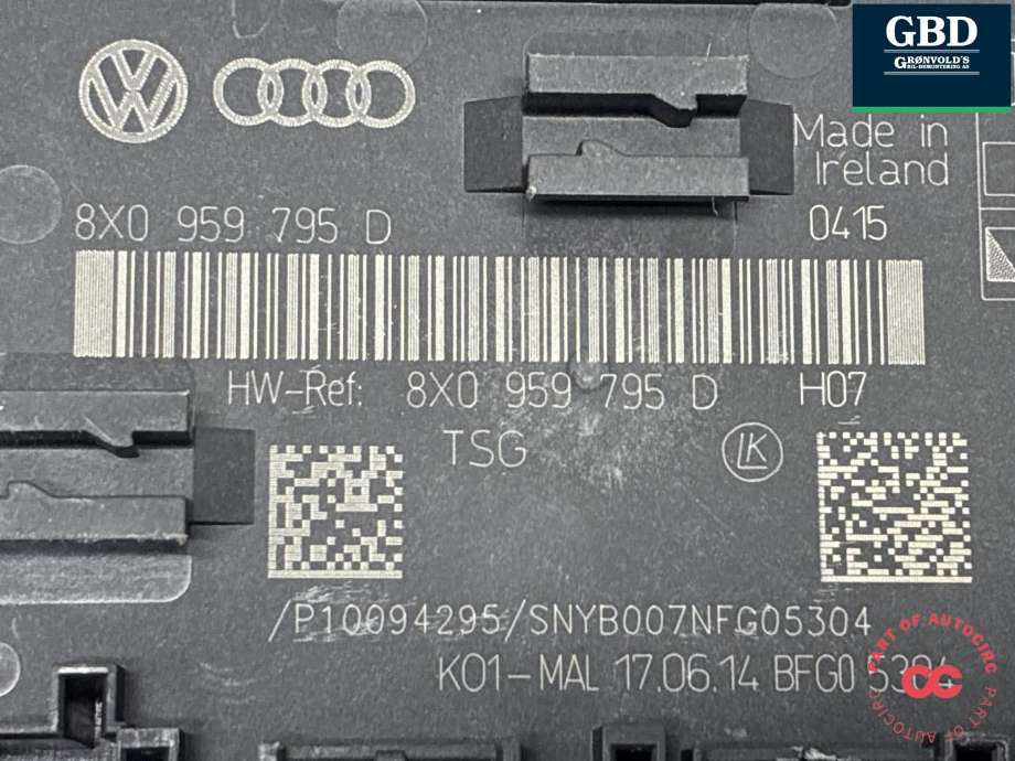 Styreenhet dør høyre bak til Audi A1 2010-2014 (Type I, Fase 1) (8X0 959 795 D|8X0 959 795 D Z00|)