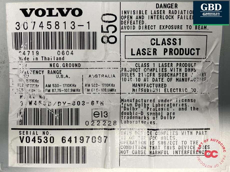 Bilstereo til Volvo XC70 2005-2007 (Type I, Fase 2)  (36050125|30745813|)