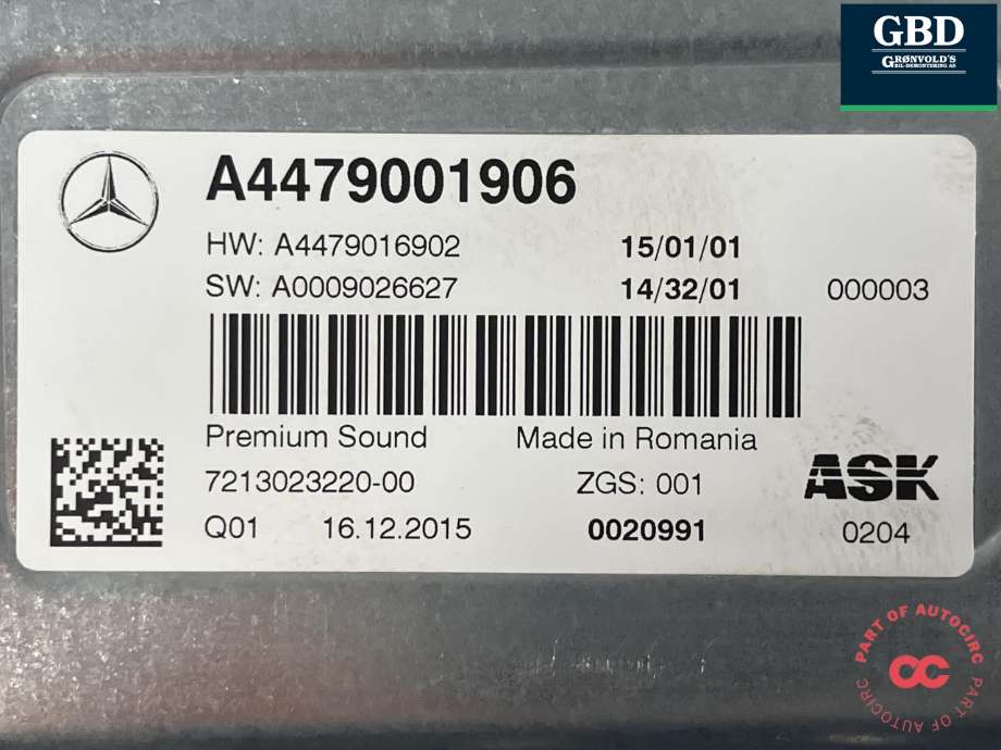 Bilstereo forsterker til Mercedes V-Klasse 2014-->> (W447) (W447) (ASK|A 447 820 19 00|A 447 820 18 00|A 447 900 19 06)