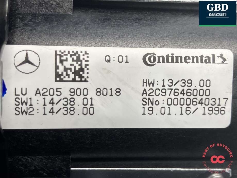 Bilstereo navigasjon betjeningspanel til Mercedes V-Klasse 2014-->> (W447) (W447) (A 447 900 02 08  9J01|A 447 900 94 03  9J01|A 205 902 51 03| A 205 900 80 18)