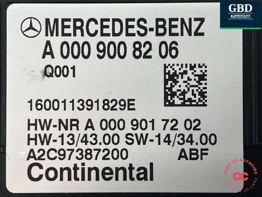 Styreenhet drivstoffpumpe til Mercedes V-Klasse 2014-->> (W447) (W447) (CONTINENTAL|A 000 900 85 09|A 000 900 82 06|A 000 900 97 03| A2C97387200)