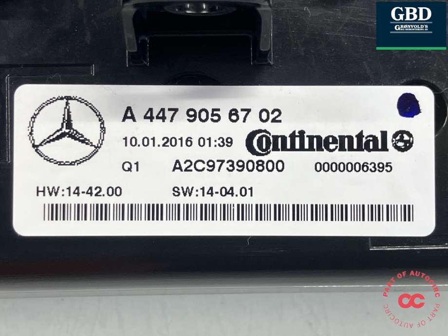 Varmeapparat betjening til Mercedes V-Klasse 2014-->> (W447) (W447) (CONTINENTAL|A 447 905 10 04|A 447 905 67 02|A2C97390800)