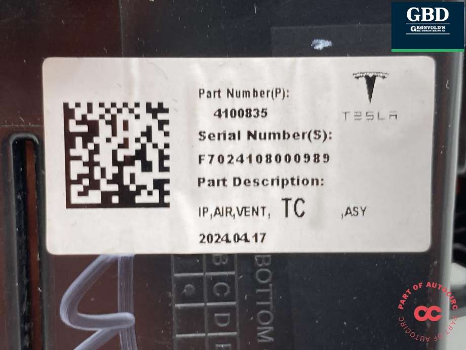 Varmeapparat betjening bak til Tesla Model 3 2024-->> (Fase 2) (1875931-00-C|1875931-00-D|4100835)