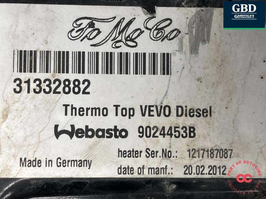 Dieselvarmer til Volvo XC60 2008-2013 (Type I, Fase 1) (31497380|)