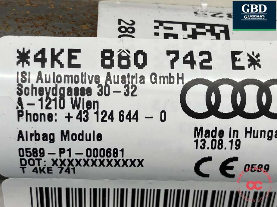 Airbag gardin høyre til Audi e-tron 2018-->> (4KE 880 742 F|4KE 880 742 E|)