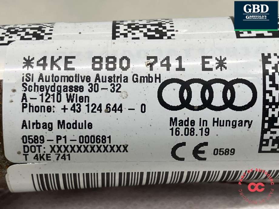 Airbag gardin venstre til Audi e-tron 2018-->> (4KE 880 741 F|4KE 880 741 E|)