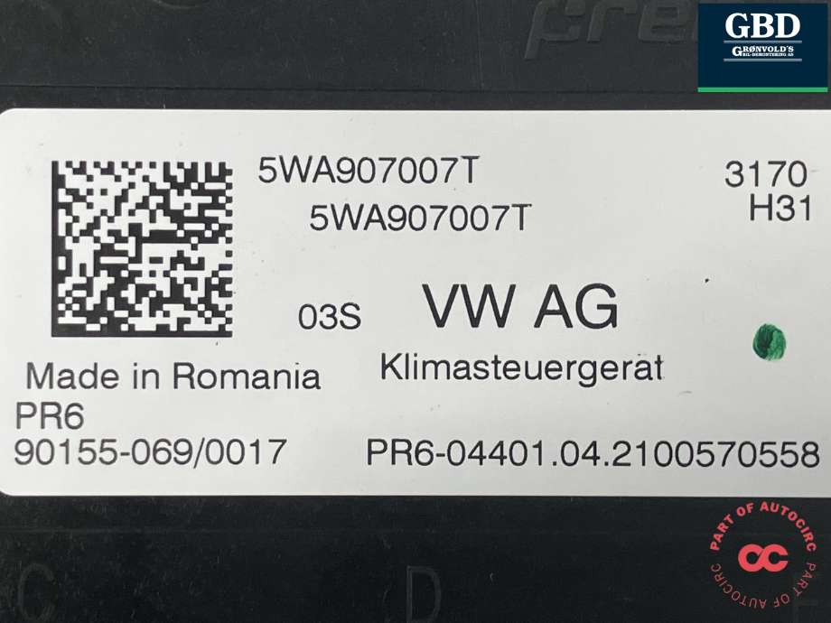 Styreenhet klima/aircondition til VW Golf VIII 2020-->>  (5WA 907 007 T|90155-069/0017|)