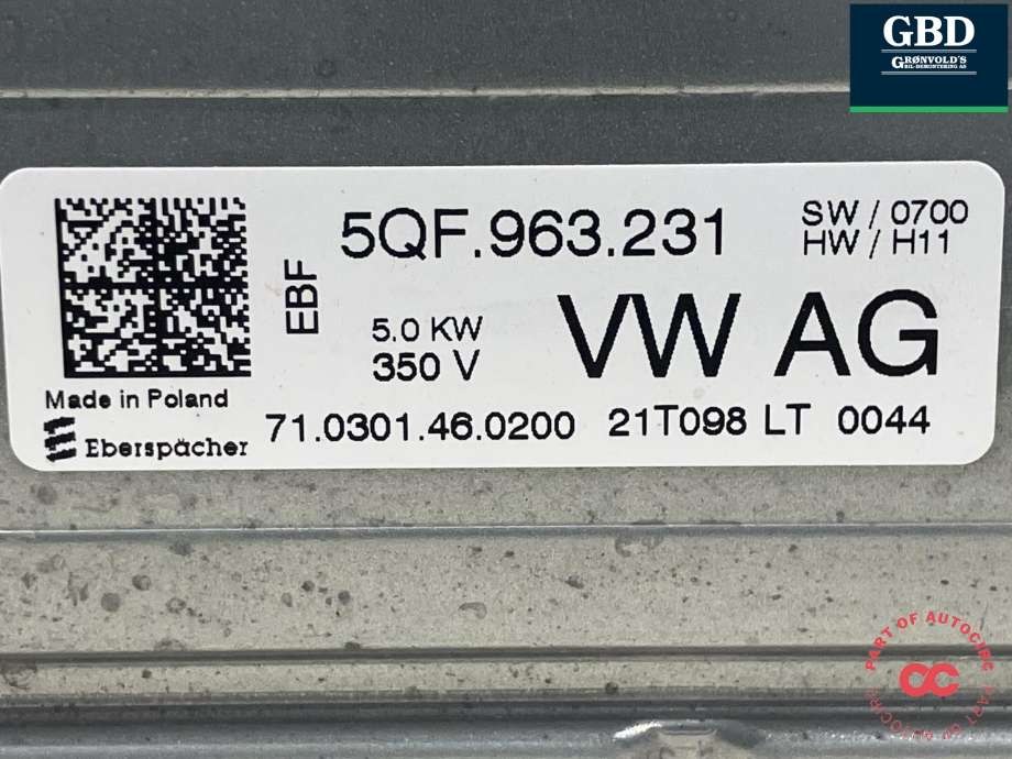Varmeapparat PTC-heater til VW Golf VIII 2020-->>  (EBERSPACHER|5QF 819 013 E|5QF 819 013 B|5QF 963 231| 71.0301.46.0200)
