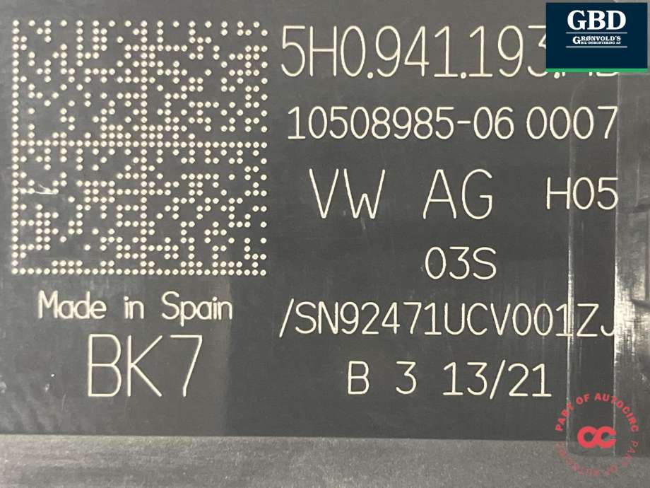 Bryter lys til VW Golf VIII 2020-->> (5H0 941 193 AD|10508985-06 0007|)