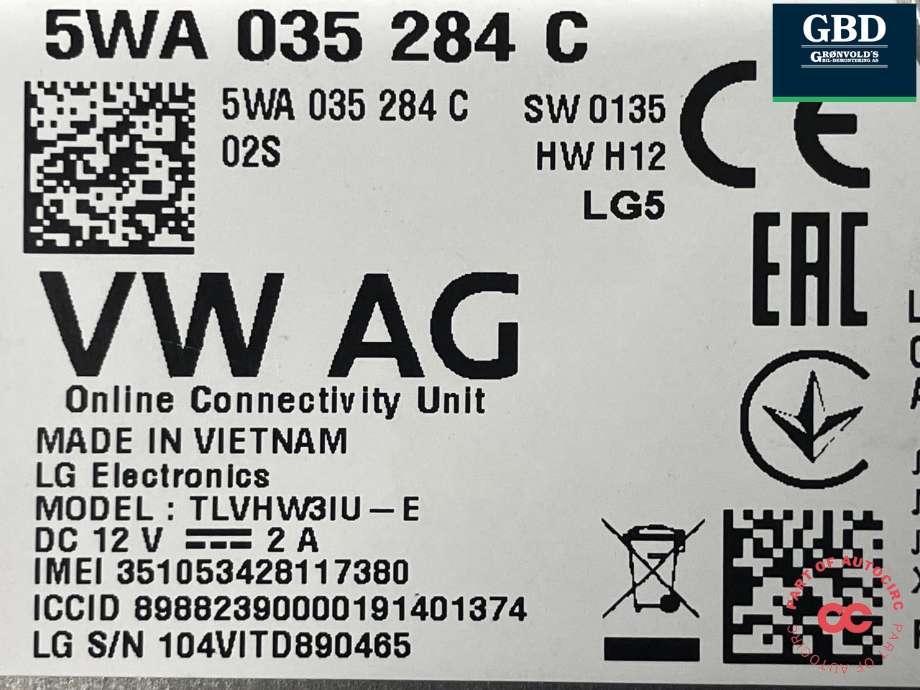 Styreenhet diverse til VW Golf VIII 2020-->> (LG|5WA 035 284 F|5WA 035 284 C|TLVHW3IU - E)