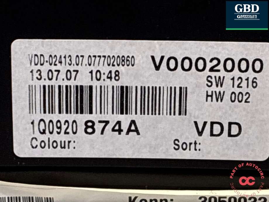 Instrumentpanel til VW EOS 2006-2013 (1Q0 920 874 AX|1Q0 920 874 AX Z02|)