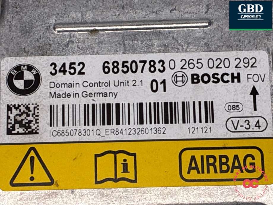 Styreenhet airbag hovedsensor til BMW 5-Serie 2010-2017 (F10/F11) (F10/F11) (65 77 7 911 607|65 77 9 319 493|3452 6850783)