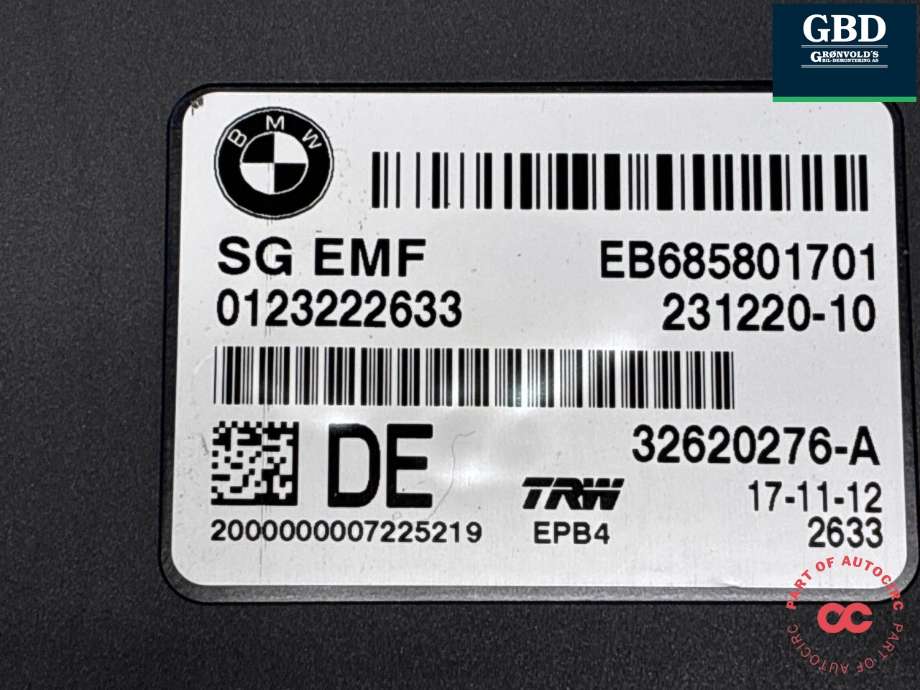 Styreenhet elektrisk parkbrems (EPB - Electric Parking Brake) til BMW 5-Serie 2010-2017 (F10/F11) (F10/F11) (34 43 6 887 358|32620276-A|231220-10)