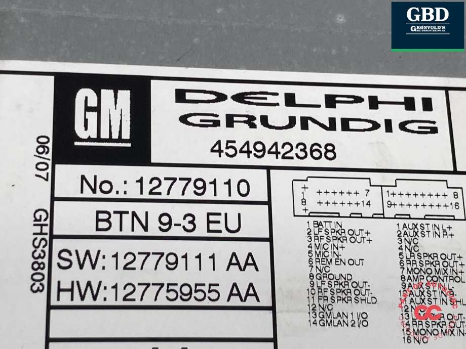 Bilstereo navigasjon spiller til Saab 9-3 2003-2007 (Type II, Fase 1) (12777282|)