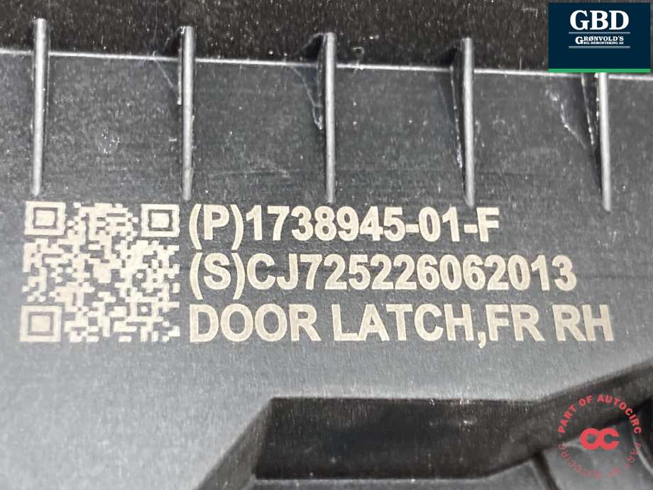 Låsekasse høyre foran til Tesla Model Y 2024-->> (Type II) (1738945-01-F|1738945-03-F|)