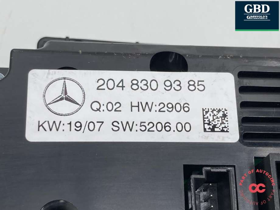 Varmeapparat betjening til Mercedes C-Klasse 2007-2011 (Fase 1) (W204) (W204) (A 204 830 57 90|A 204 830 05 90| A 204 830 98 85|A 204 830 82 85| A 204 830 93 85)