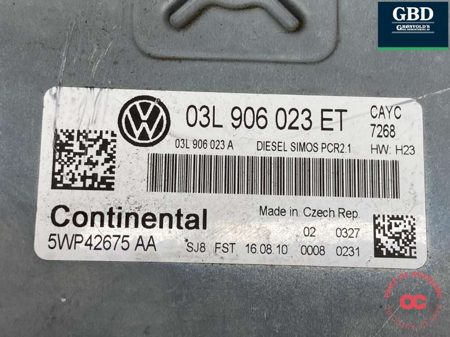 Styreenhet motor til VW Touran 2010-2015 (Type I, Fase 3)  (03L 906 023 ET 1T0|03L 906 023 ET)
