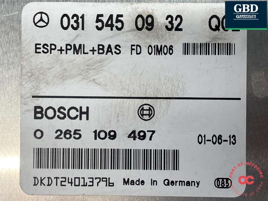 Styreenhet antispinn til Mercedes S-Klasse 1999-2005 (W220) (W220) (BOSCH|A 031 545 09 32 64|A 031 545 09 32|A 031 545 08 32| 0 265 109 497)
