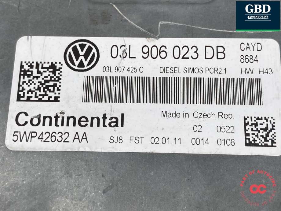 Styreenhet motor til VW Caddy 2010-2015 (Type III, Fase 2)  (03L 906 023 DB|03L 906 023 DB 2KC|)