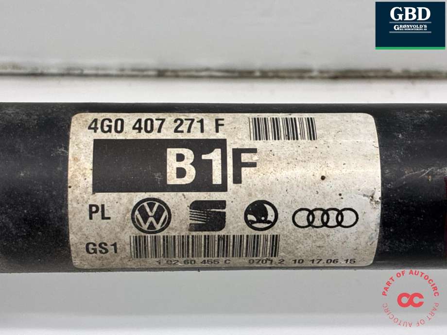 Drivaksel høyre foran, diesel/automat til Audi A6, Allroad 2015-2019 (Type III, Fase 2) (C7) (C7) (4G0 407 271 F|)