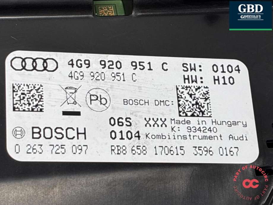 Instrumentpanel til Audi A6, Allroad 2015-2019 (Type III, Fase 2) (C7) (C7) (4G9 920 950 M|)