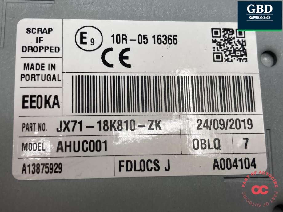 Bilstereo til Ford Focus 2018-->> (Type IV)  (2628162|MX6T-18K810-ZA|JX71-18K810-ZK)